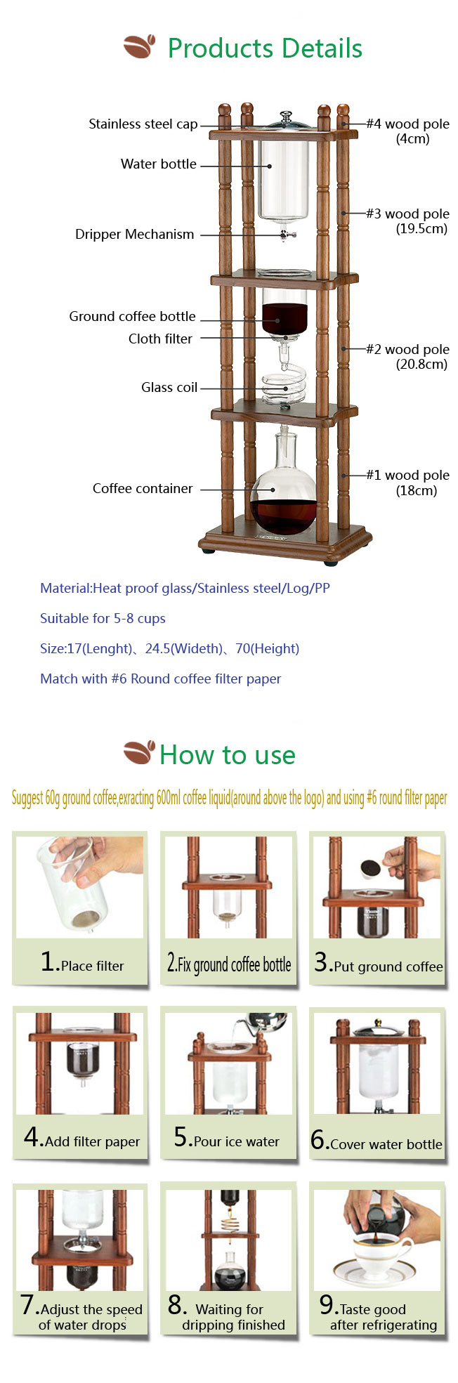 Tiamo Water Drip Coffee Maker 25 cups